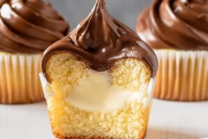 These Boston Cream Cupcakes are a delightful twist on the classic dessert, combining a moist vanilla cupcake with a rich pastry cream filling and a glossy chocolate ganache on top! Each cupcake starts with a light and fluffy vanilla base, filled with luscious vanilla pastry cream that adds a creamy, sweet surprise. Topped with a decadent layer of chocolate ganache, these cupcakes are not only beautiful but also incredibly indulgent. Perfect for parties or a special treat at home, they bring the beloved flavors of Boston Cream Pie into a portable and fun form.
