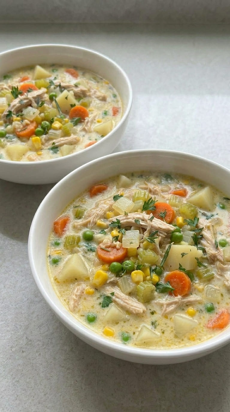 Creamy Chicken Pot Pie Soup Recipe with Simple Ingredients
