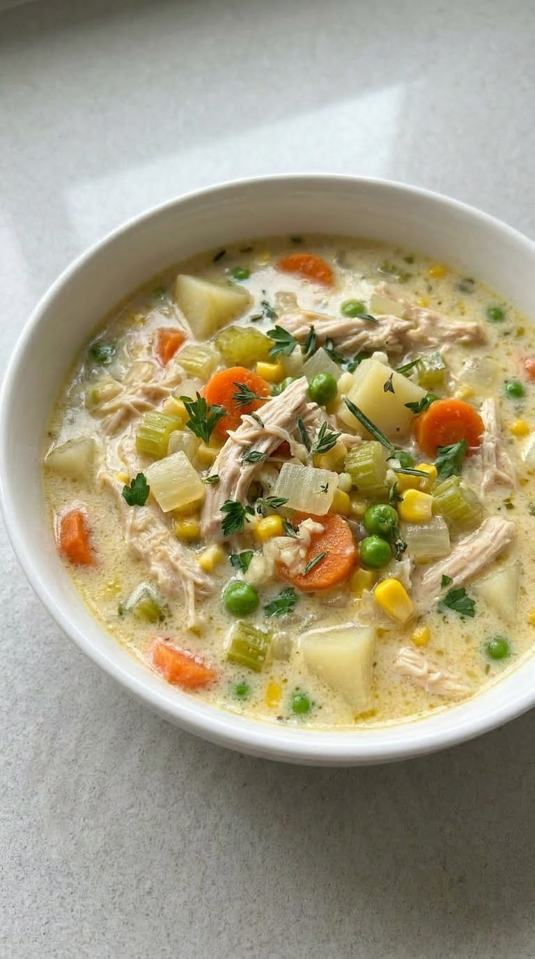 Creamy Chicken Pot Pie Soup Recipe with Simple Ingredients