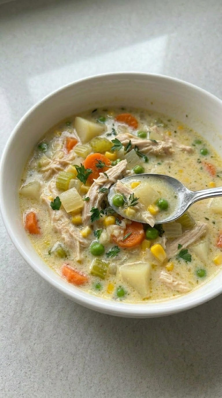 Creamy Chicken Pot Pie Soup Recipe with Simple Ingredients