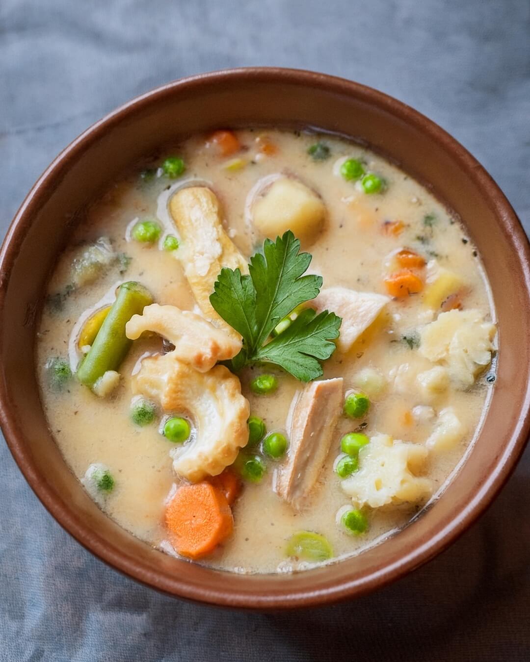 This Chicken Pot Pie Soup is a cozy and comforting dish that captures all the flavors of the classic pot pie in a hearty soup form! Tender chunks of chicken are simmered with carrots, peas, and potatoes in a creamy, savory broth infused with herbs and spices. Topped with flaky biscuit pieces or crunchy crackers, this soup brings together the warmth and nostalgia of a homemade pot pie in every spoonful. Perfect for chilly nights or whenever you need a comforting meal, this Chicken Pot Pie Soup is sure to become a family favorite.