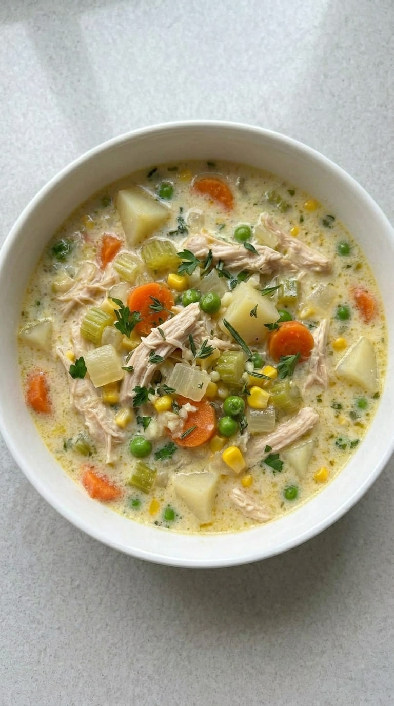 Creamy Chicken Pot Pie Soup Recipe with Simple Ingredients