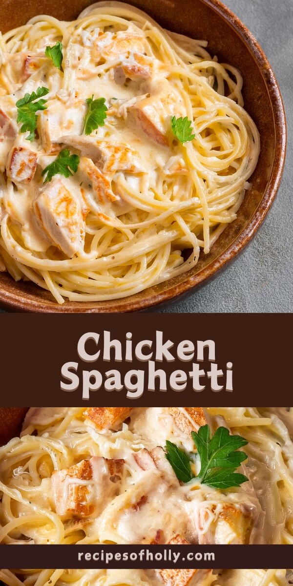 Chicken Spaghetti combines tender chicken, spaghetti, and a creamy, cheesy sauce with subtle heat from tomatoes and chiles, resulting in a comforting, flavorful pasta dish.