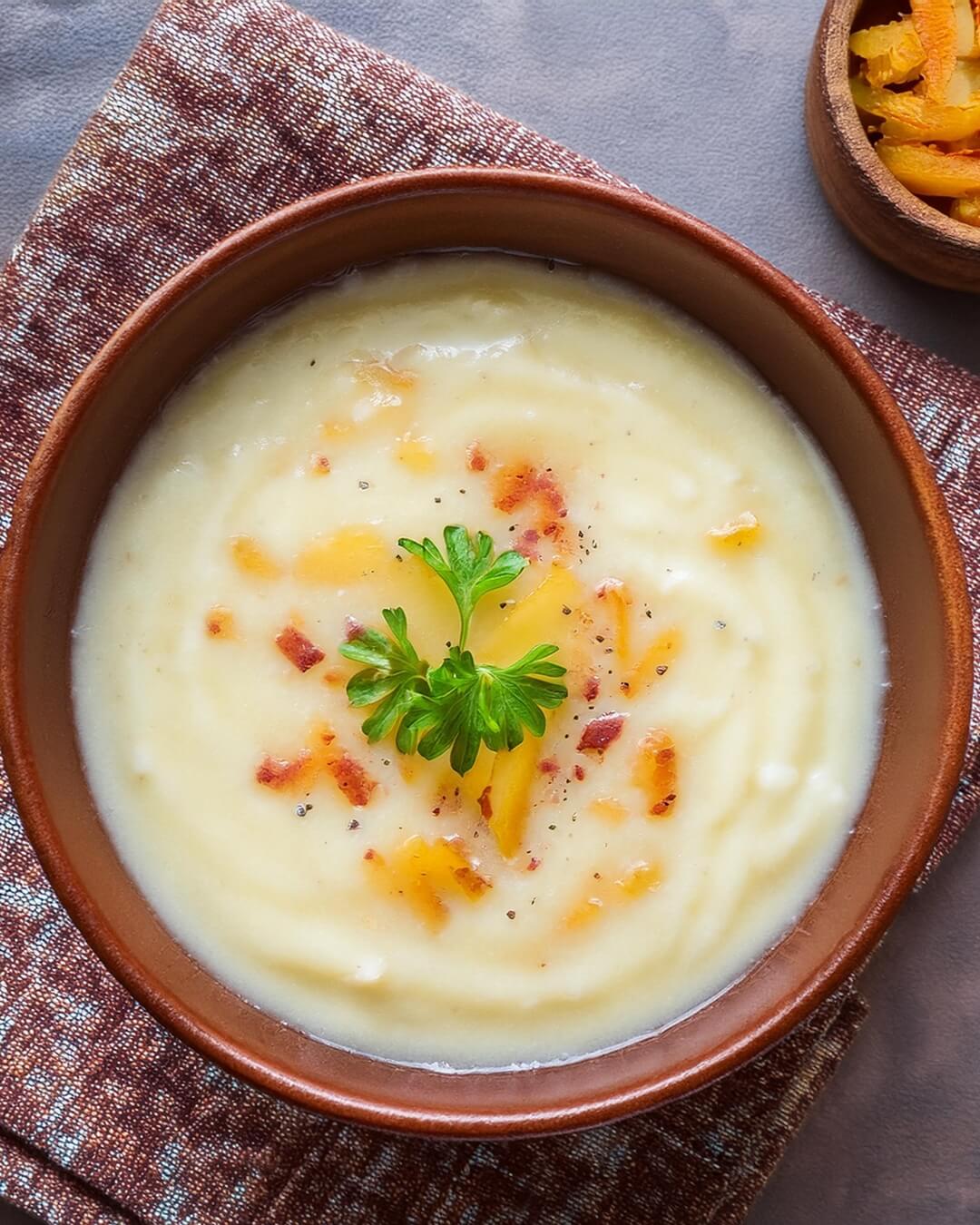This Creamy Potato Soup is pure comfort in a bowl, offering a rich, velvety texture and the perfect balance of flavors. Made with tender potatoes, simmered in a creamy broth with hints of garlic and onion, it’s hearty yet smooth. Each bite melts in your mouth, while crispy bacon crumbles, shredded cheese, and fresh chives on top add an extra layer of deliciousness. Whether served on a chilly evening or as a comforting lunch, this creamy potato soup will warm you from the inside out.