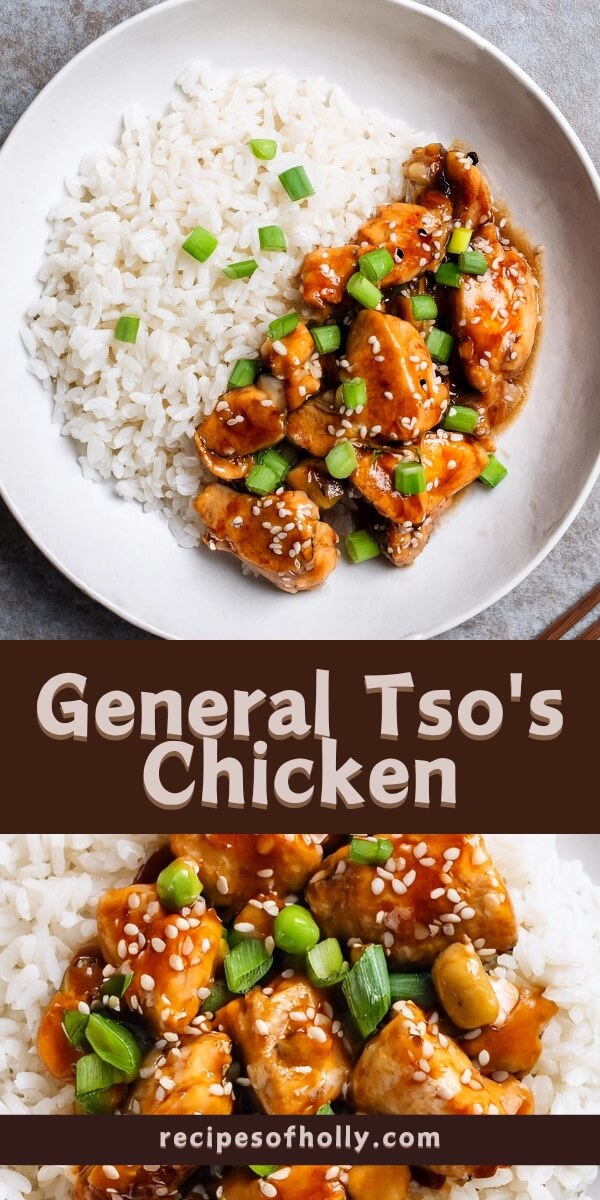 General Tso's Chicken is a delightful combination of crispy chicken coated in a sweet, spicy, and savory sauce, highlighted by fresh green onions and sesame seeds. The balance of flavors makes it a popular choice in Chinese-American cuisine, perfect when served over steamed rice or alongside stir-fried vegetables.