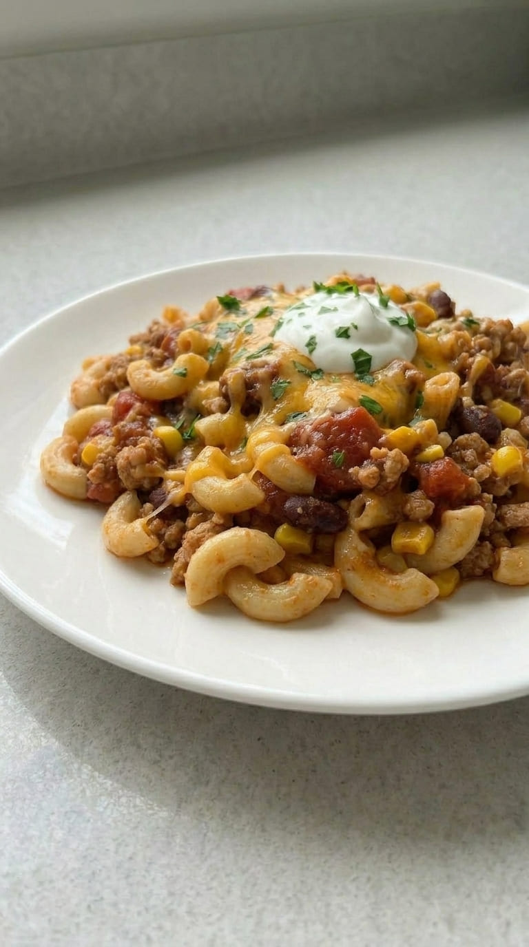 Cheesy One Pot Chili Mac Recipe with Simple Ingredients