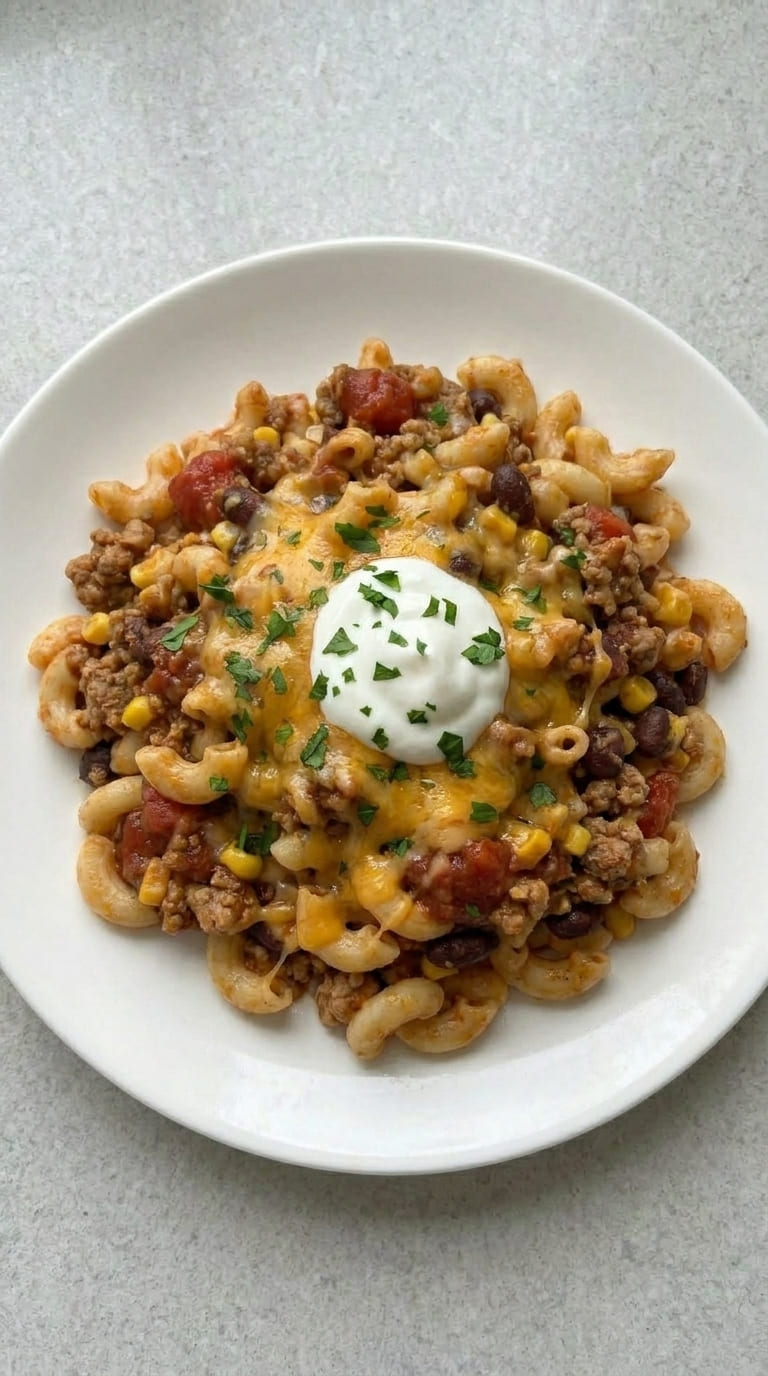 Cheesy One Pot Chili Mac Recipe with Simple Ingredients