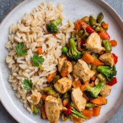 Peanut Butter Chicken features tender chicken pieces and vibrant vegetables coated in a creamy, savory peanut sauce with subtle sweetness and spice. This dish is both comforting and flavorful, perfect served over rice or noodles, with additional red pepper flakes or fresh herbs for extra flavor.