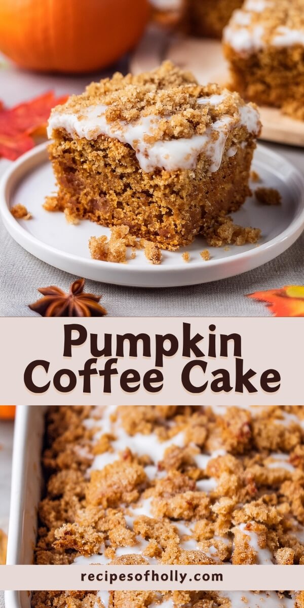 This Pumpkin Coffee Cake is the perfect fall treat, combining warm pumpkin spice flavors with a crumbly, buttery streusel topping! The moist and tender cake is infused with pumpkin puree, cinnamon, and nutmeg, creating a comforting flavor that’s perfect for the season. Topped with a sweet cinnamon-sugar streusel and a light drizzle of glaze, every bite has the perfect balance of sweetness and spice. Whether enjoyed with your morning coffee or as an afternoon snack, this coffee cake is sure to be a seasonal favorite.
