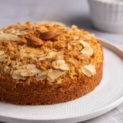 This Almond Coffee Cake combines a tender, almond-infused base with a buttery cinnamon-almond streusel topping. The balance of sweetness, nuttiness, and warmth makes it perfect for pairing with coffee or tea, creating a delightful treat for breakfast or dessert.
