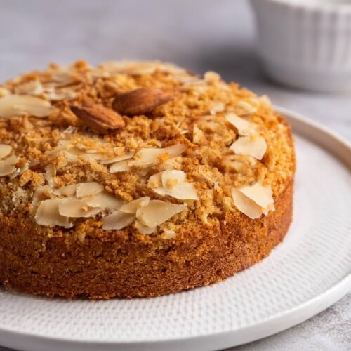 This Almond Coffee Cake combines a tender, almond-infused base with a buttery cinnamon-almond streusel topping. The balance of sweetness, nuttiness, and warmth makes it perfect for pairing with coffee or tea, creating a delightful treat for breakfast or dessert.