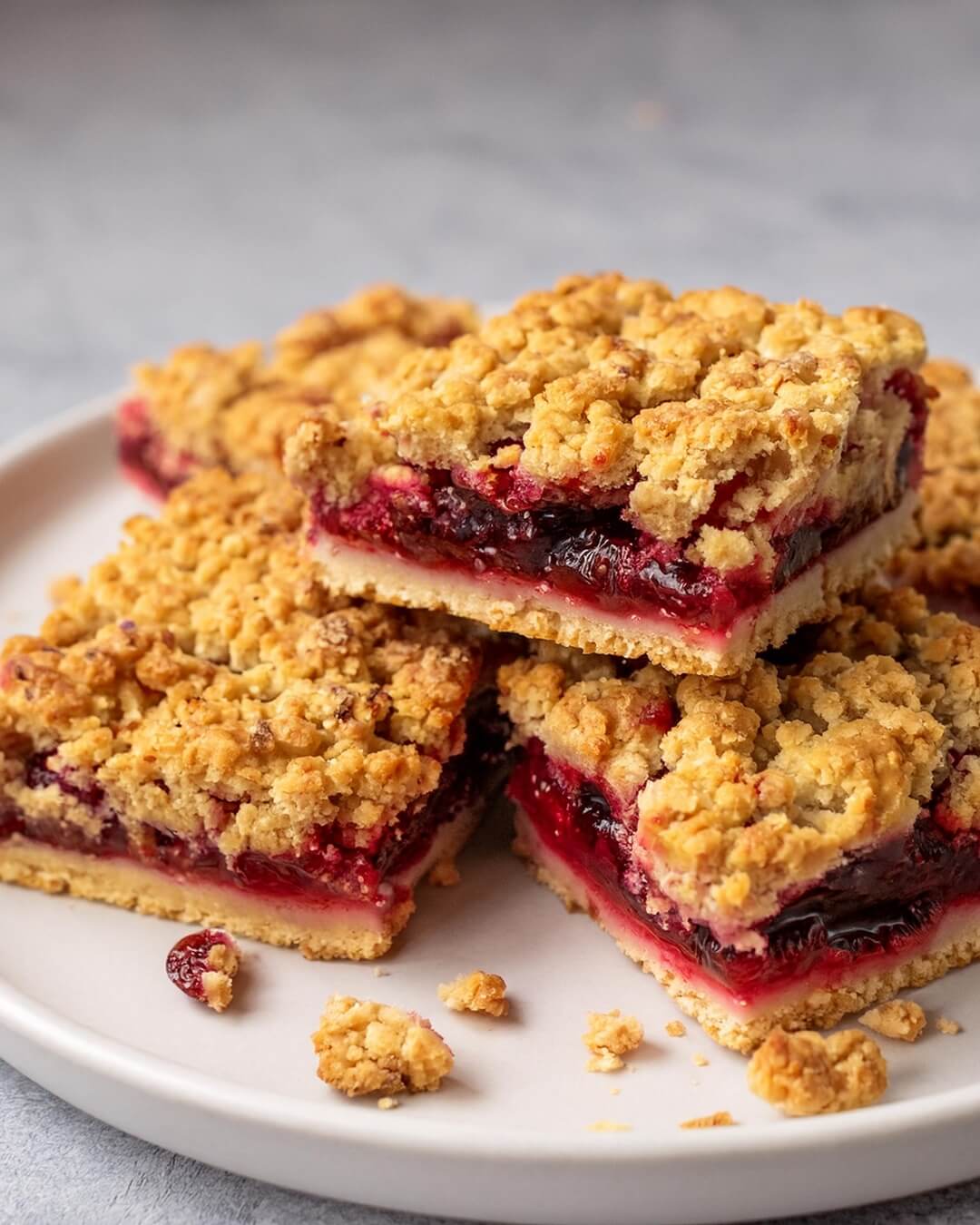 Cranberry Crumble Bars are a delightful balance of tart and sweet, featuring a buttery oat crust, a tangy cranberry filling with a hint of orange, and a lightly sweet orange glaze. Perfect for festive gatherings or as a vibrant treat any time of year!