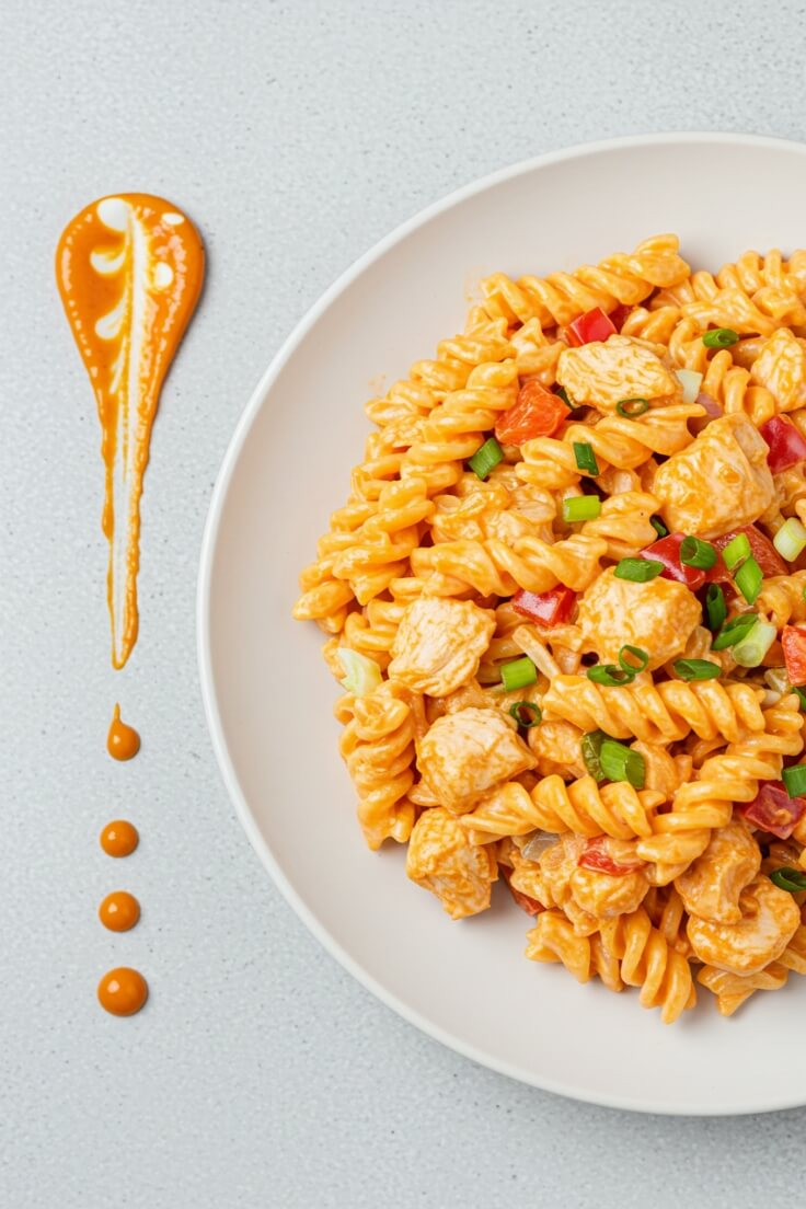 Ready in just 15 minutes, this creamy buffalo chicken pasta salad combines hot sauce, ranch, shredded chicken, and fresh veggies for a quick, flavor-packed dish.