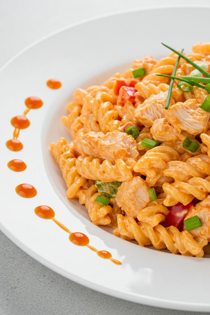 Ready in just 15 minutes, this creamy buffalo chicken pasta salad combines hot sauce, ranch, shredded chicken, and fresh veggies for a quick, flavor-packed dish.