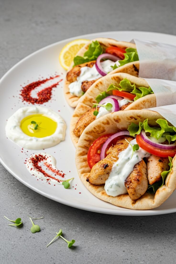 These Greek Chicken Gyros bring together marinated, tender chicken with fresh veggies and creamy tzatziki, all wrapped in soft pita bread.