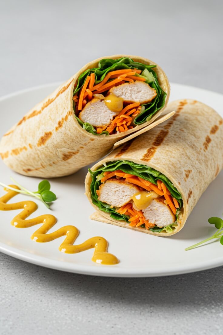 The Honey Mustard Chicken Wrap is a satisfying and balanced meal, combining crispy, seasoned chicken with fresh veggies, sharp cheese, and a tangy honey mustard sauce.