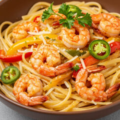This easy Cajun prawn pasta delivers big flavor fast—prawns spiced with Cajun seasoning, creamy garlic sauce, veggies, and pasta all in under 25 minutes!