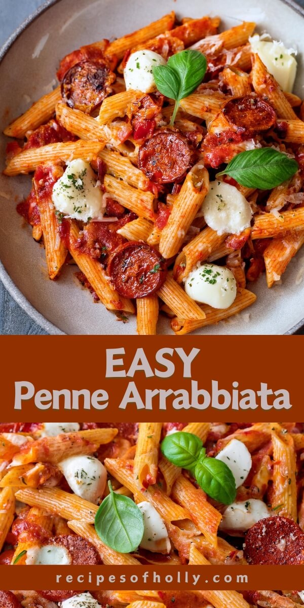 Penne Arrabbiata with chorizo combines the heat of chili flakes and the smokiness of chorizo with a rich tomato sauce. Red and yellow bell peppers, along with onion and garlic, enhance the sauce's flavor, while mozzarella provides a creamy contrast to the spice. This dish is a comforting blend of bold, spicy flavors with a savory, slightly sweet undertone.
