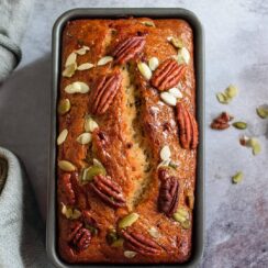 This Pumpkin Greek Yogurt Bread is the ultimate fall treat with its tender crumb and warm, spiced pumpkin flavor. The addition of Greek yogurt makes it extra moist while enhancing the flavor, making each bite a comforting experience. Perfect for breakfast, dessert, or anything in between.
