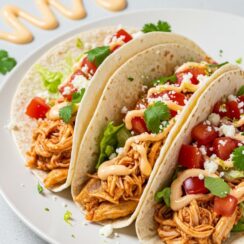 Tender shredded chicken tucked into warm tortillas with your favorite toppings—this taco recipe is fresh, fast, and delicious, and it’s done in just 25 minutes!