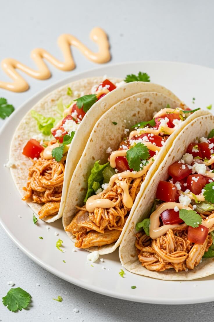 Tender shredded chicken tucked into warm tortillas with your favorite toppings—this taco recipe is fresh, fast, and delicious, and it’s done in just 25 minutes!
