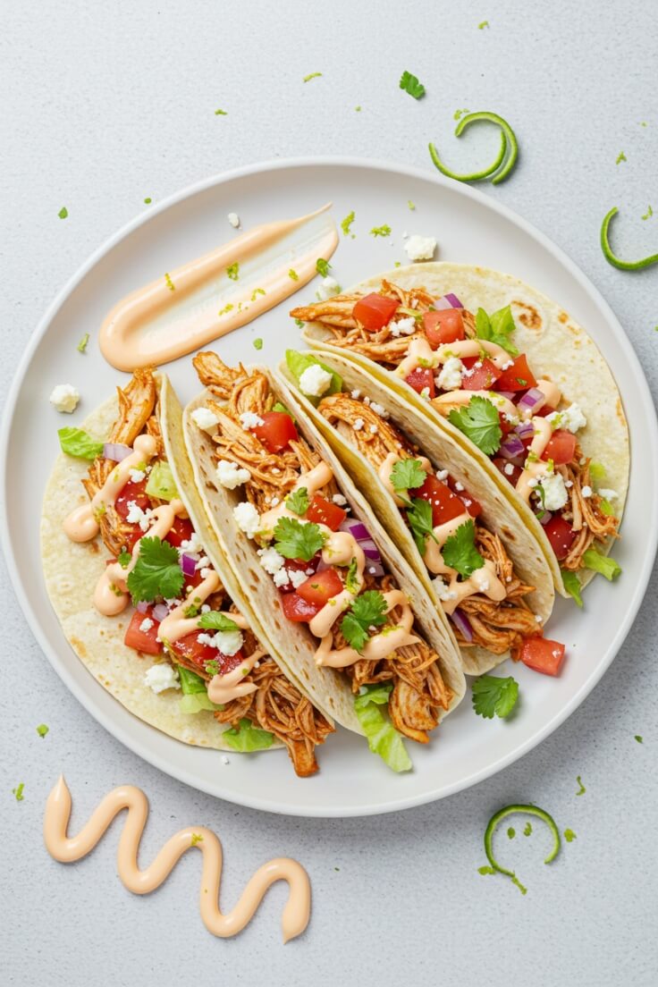 Tender shredded chicken tucked into warm tortillas with your favorite toppings—this taco recipe is fresh, fast, and delicious, and it’s done in just 25 minutes!