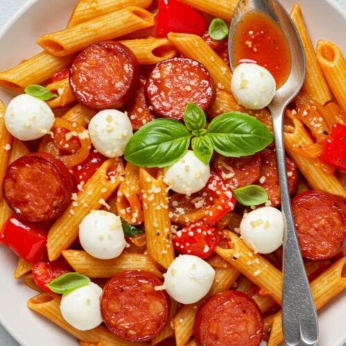 Turn up the heat with this Penne Arrabbiata! Smoky chorizo, melty mozzarella, and a bold chili-infused tomato sauce make this pasta unforgettable.