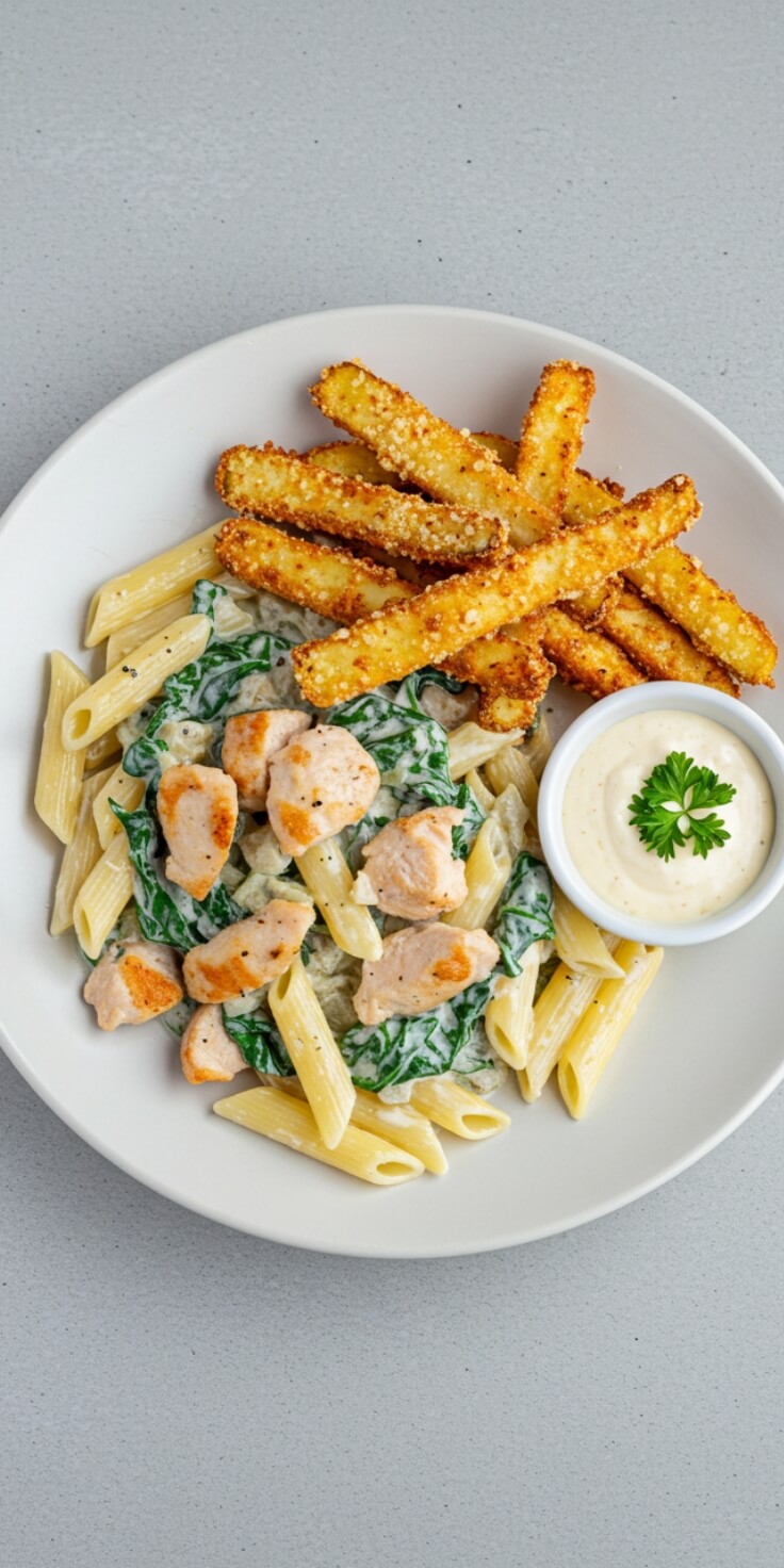 erfect for quick weeknight dinners, this Chicken Spinach Pasta comes together in one pan with tender chicken, garlic, creamy sauce, and wilted spinach. Fast, filling, and full of flavor. 