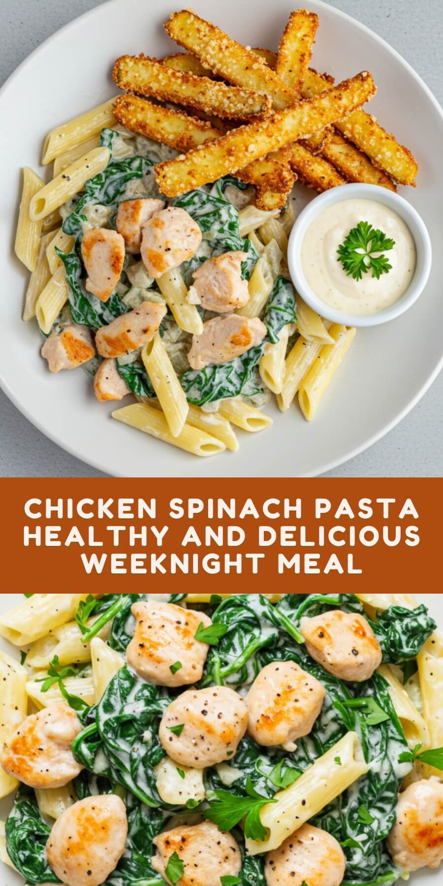 erfect for quick weeknight dinners, this Chicken Spinach Pasta comes together in one pan with tender chicken, garlic, creamy sauce, and wilted spinach. Fast, filling, and full of flavor.