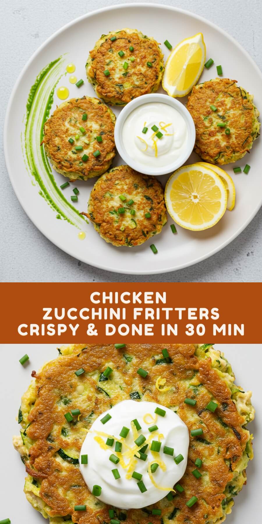 Savory chicken zucchini fritters packed with tender shredded chicken, fresh zucchini, and flavorful herbs—pan-fried to crispy perfection and ready in just 30 minutes!