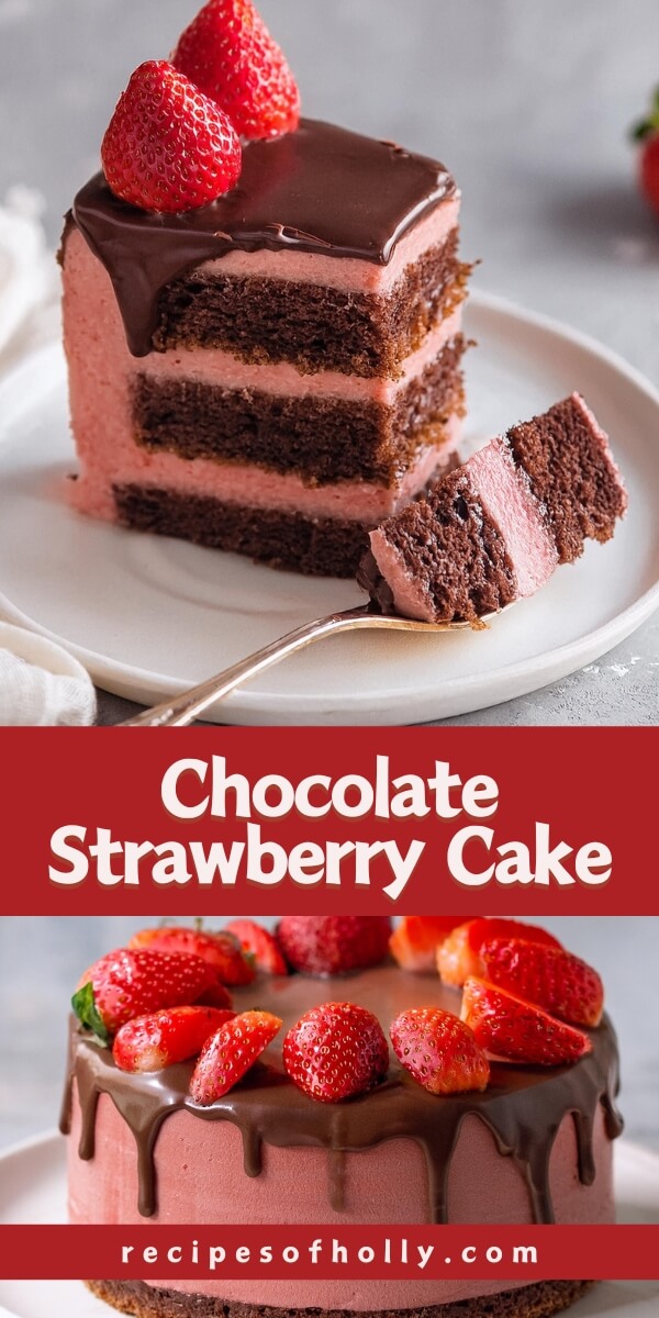 Chocolate Strawberry Cake layers a moist, rich chocolate base with a creamy, fresh strawberry buttercream. Topped with a glossy ganache and garnished with vibrant strawberries, this cake is a celebration of chocolate and fruit, perfect for any special occasion or indulgent dessert craving!