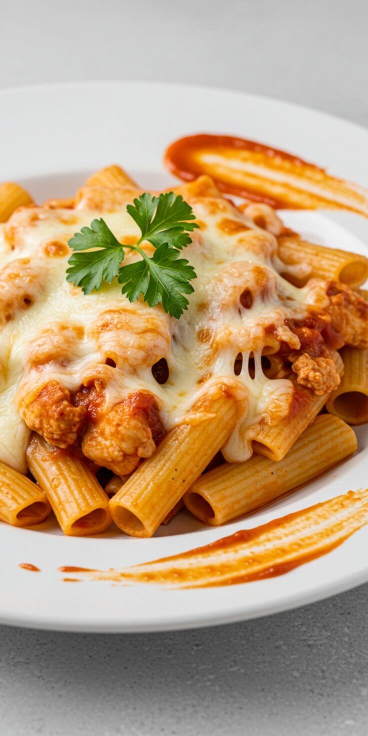 Perfect for weeknight dinners, this Baked Rigatoni is loaded with melty cheese, savory marinara, and tender pasta baked until golden and bubbly