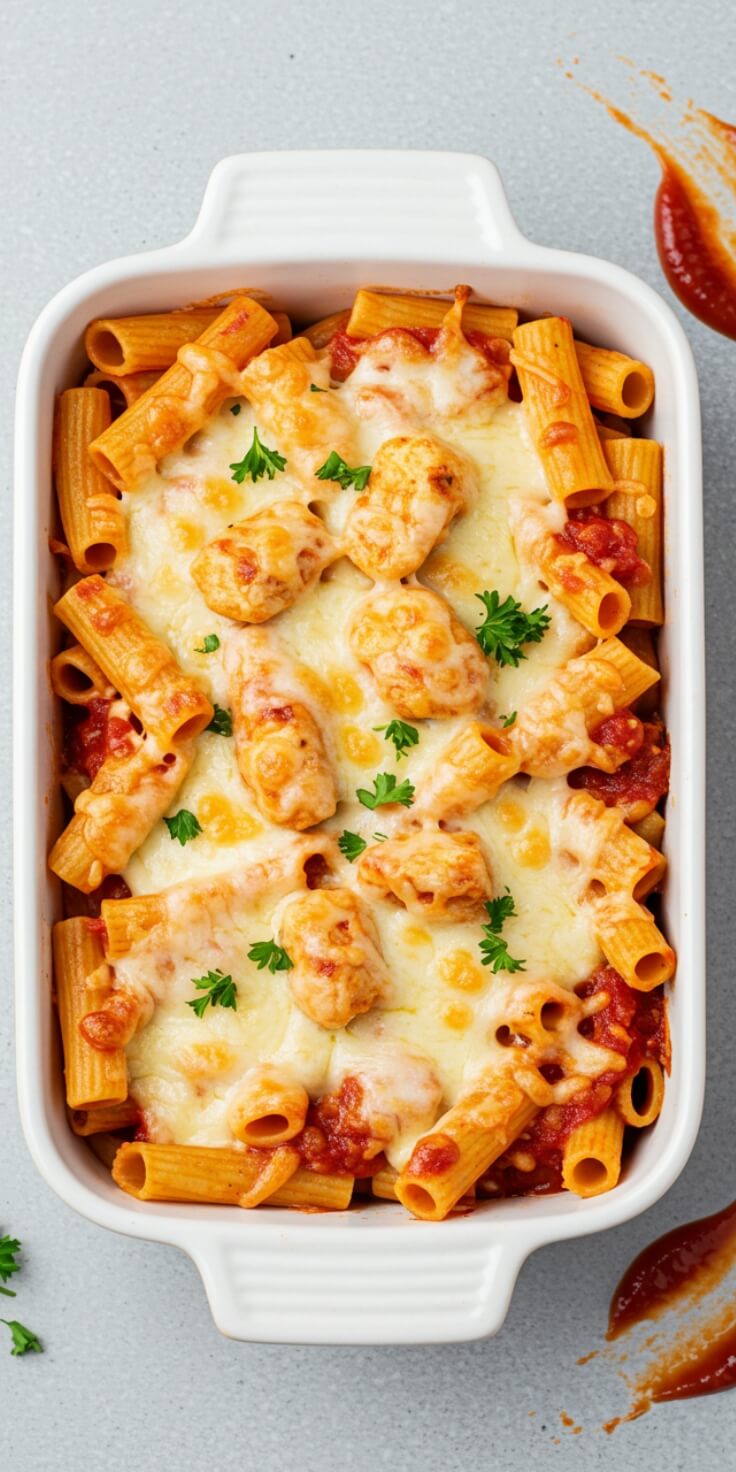 Perfect for weeknight dinners, this Baked Rigatoni is loaded with melty cheese, savory marinara, and tender pasta baked until golden and bubbly