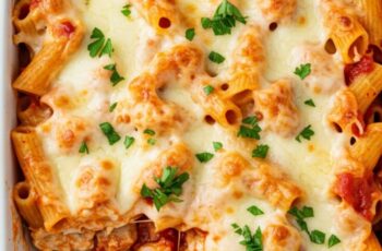 Perfect for weeknight dinners, this Baked Rigatoni is loaded with melty cheese, savory marinara, and tender pasta baked until golden and bubbly