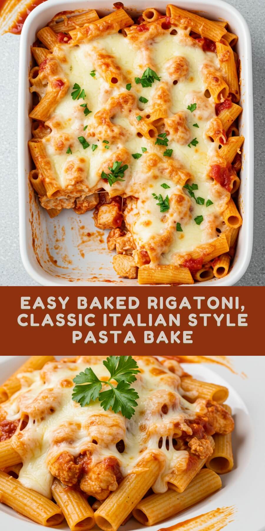 Perfect for weeknight dinners, this Baked Rigatoni is loaded with melty cheese, savory marinara, and tender pasta baked until golden and bubbly