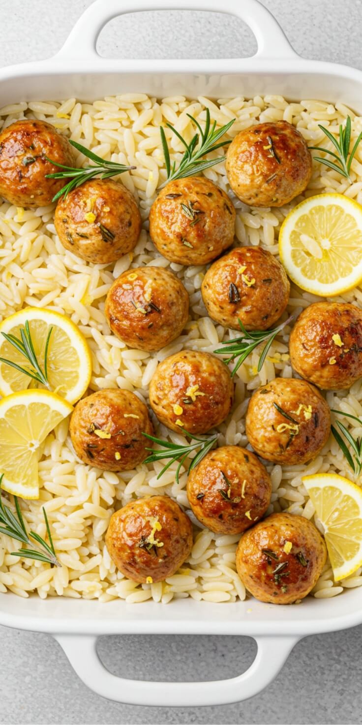 Perfect for a light, protein-packed dinner, these Lemon Rosemary Chicken Meatballs are juicy, herby, and bursting with citrus flavor. Great with pasta, rice, or salad. 