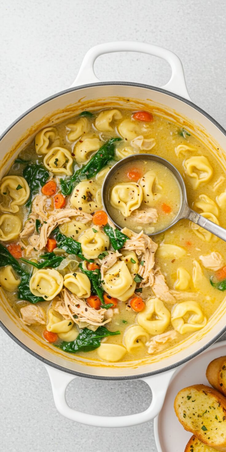 This Creamy Chicken Tortellini Soup is the definition of comfort—loaded with tender chicken, cheesy tortellini, and spinach in a rich broth, perfect for chilly nights, family dinners, or when you just need something warm and healing.