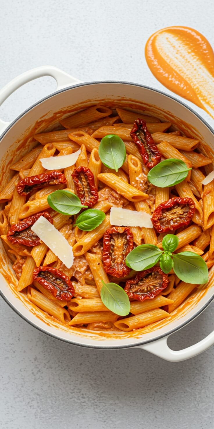 This Sun Dried Tomato Pasta is rich, creamy, and bursting with bold Mediterranean flavor. Perfect for busy weeknights, meatless Mondays, or impressing with minimal effort