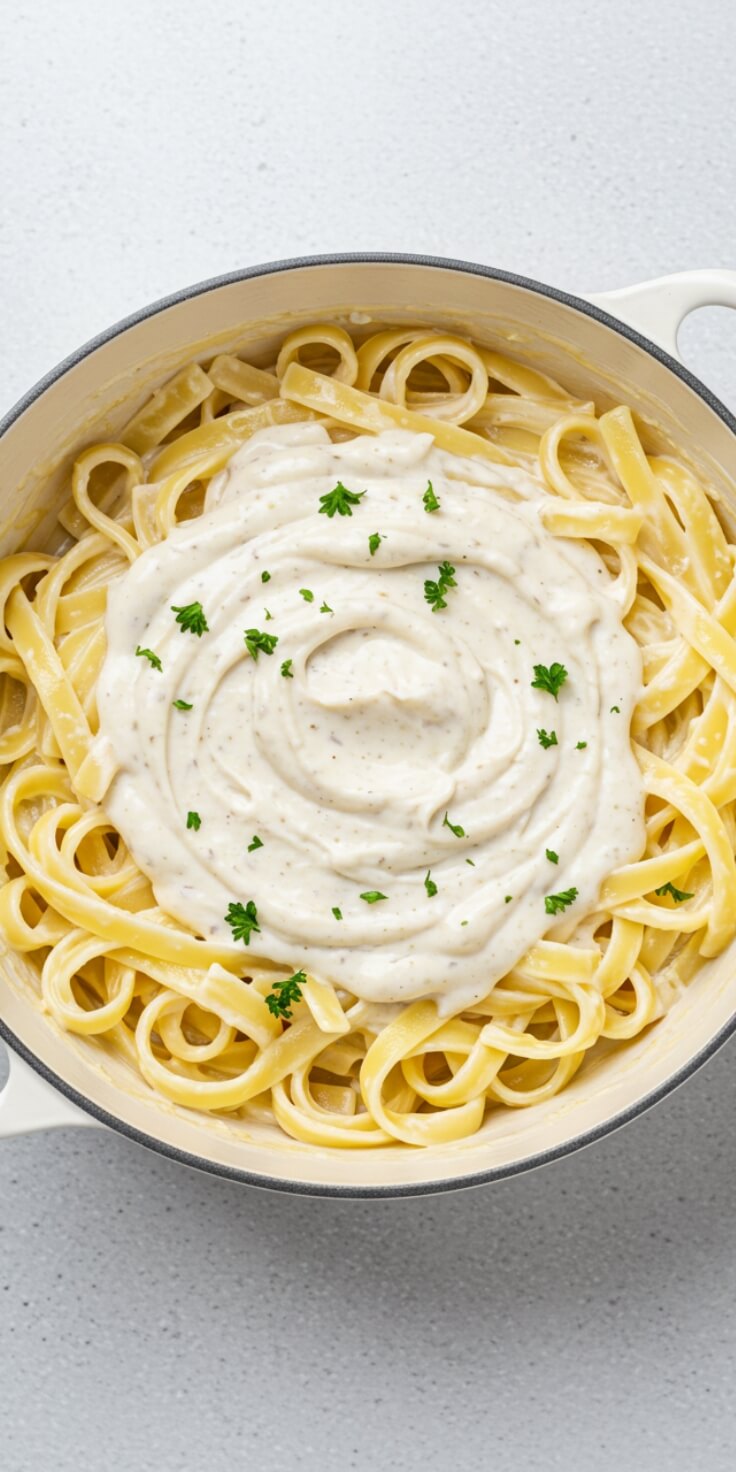 This Cottage Cheese Alfredo offers a lighter twist on the classic creamy pasta sauce. With simple ingredients like cottage cheese, milk, and Parmesan, it’s a guilt-free indulgence that’s packed with flavor and perfect for any pasta night.