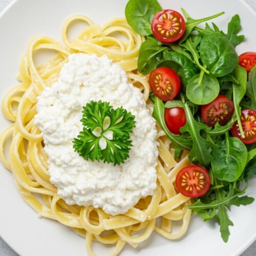 This Cottage Cheese Alfredo offers a lighter twist on the classic creamy pasta sauce. With simple ingredients like cottage cheese, milk, and Parmesan, it’s a guilt-free indulgence that’s packed with flavor and perfect for any pasta night.