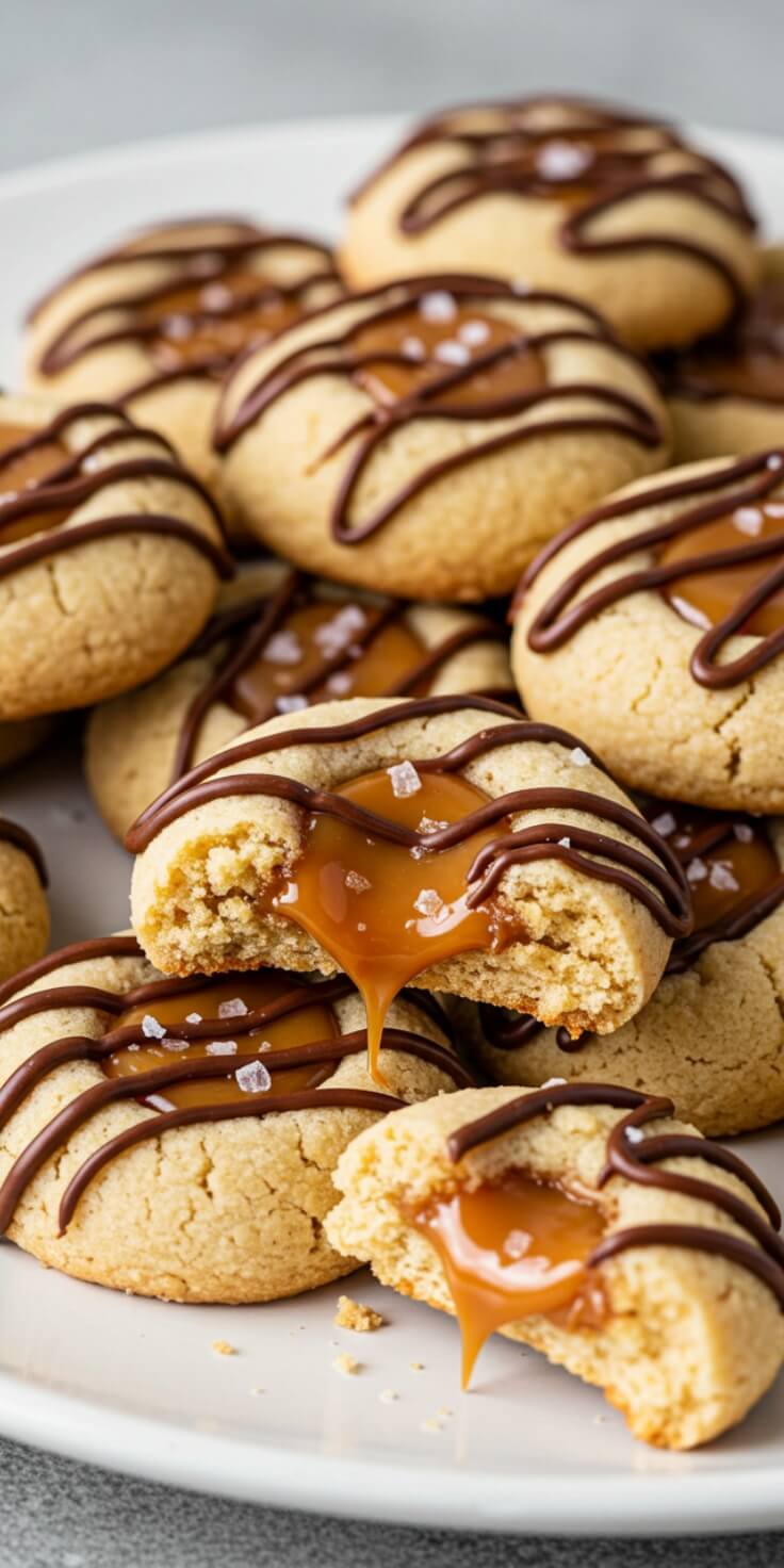 These Twix Thumbprint Cookies are filled with gooey caramel and topped with rich chocolate for the ultimate bite. It’s perfect for parties, holidays, and dessert tables. 