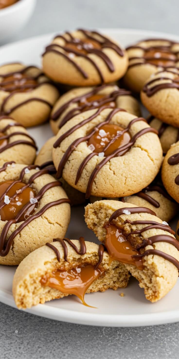 These Twix Thumbprint Cookies are filled with gooey caramel and topped with rich chocolate for the ultimate bite. It’s perfect for parties, holidays, and dessert tables. 