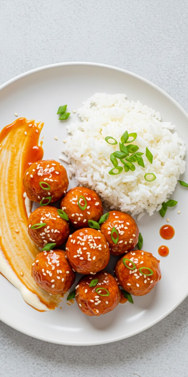 Firecracker Chicken Meatballs are a delicious and spicy appetizer that features tender chicken meatballs coated in a glossy, spicy sauce.