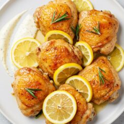 These Tuscan Lemon Chicken Thighs are pan-seared to golden perfection and simmered in a zesty lemon-herb sauce