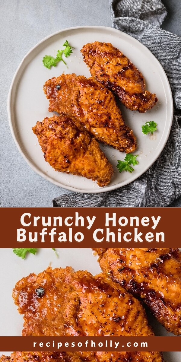 Crunchy Honey Buffalo Chicken features tender chicken coated in a crispy cornflake crust, seasoned with Parmesan and smoky spices. Drizzled with a sweet and spicy honey buffalo sauce, this dish offers a perfect balance of heat, sweetness, and crunch. Serve with ranch or blue cheese dressing and a sprinkle of green onions for an irresistible meal or appetizer!
