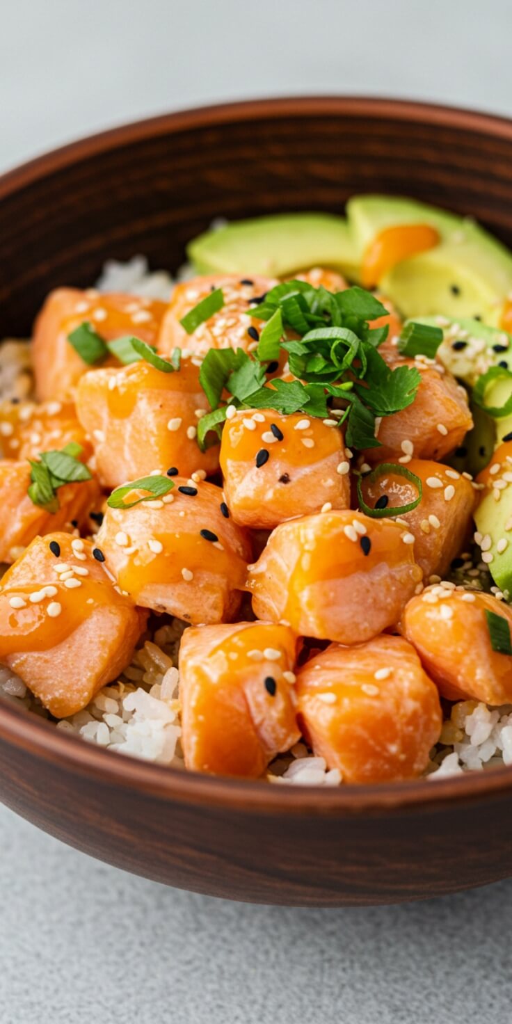 A Salmon Rice Bowl is a nutritious and flavorful dish that combines tender salmon, creamy avocado, and perfectly cooked rice, all garnished with black sesame seeds. This bowl is perfect for a quick lunch or a satisfying dinner, offering a balance of protein, healthy fats, and carbohydrates.
