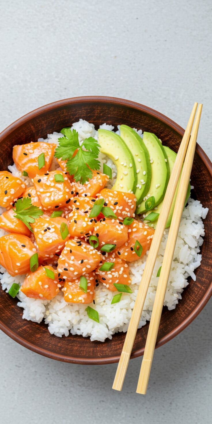 A Salmon Rice Bowl is a nutritious and flavorful dish that combines tender salmon, creamy avocado, and perfectly cooked rice, all garnished with black sesame seeds. This bowl is perfect for a quick lunch or a satisfying dinner, offering a balance of protein, healthy fats, and carbohydrates.