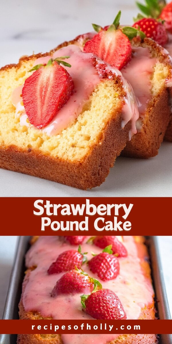 Strawberry Pound Cake features buttery richness with fresh strawberries folded in for a fruity twist. Topped with a sweet, tangy strawberry glaze, this cake is perfect for spring gatherings or as a delightful afternoon treat.