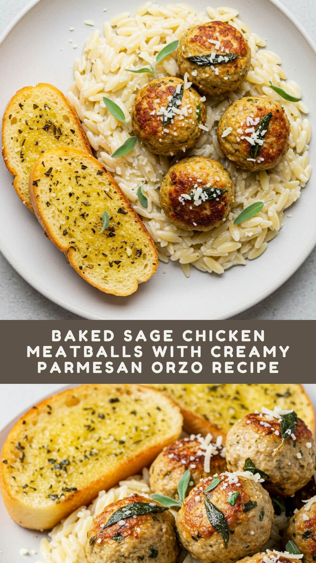 Baked Sage Chicken Meatballs with Creamy Parmesan Orzo Recipe