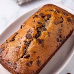 Chocolate Chip Banana Bread is ultra-moist, packed with ripe bananas, and studded with rich, melty chocolate chips—perfect for breakfast or a sweet treat!